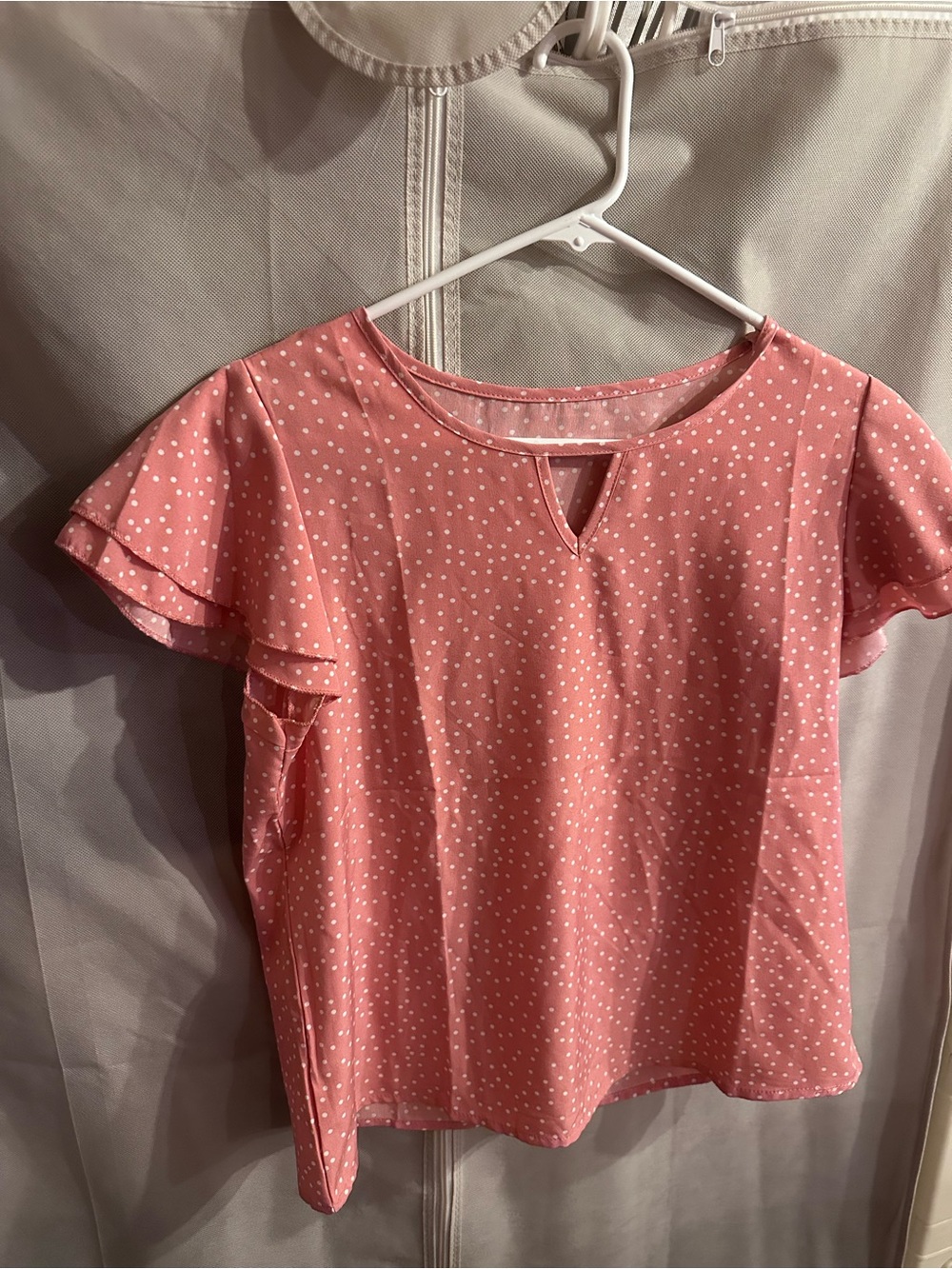 Polka Dot Flutter Sleeve Blouse - Pink
